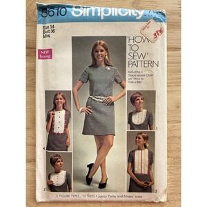 Simplicity How To Sew Pattern 8610 Misses' Dress w Detachable Bibs Size 14 CUT